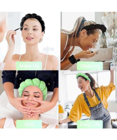 Soft Spa Headband Set for Women - Ideal for Face Washing and Skincare - Terry Cloth Makeup Headband - Black+Green - Buy Online on GoSupps.com