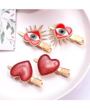 Red Rhinestone Love Heart Hair Clips for Women - Valentine's Day Hairpins for Romantic Date Gifts - Buy Online on GoSupps.com