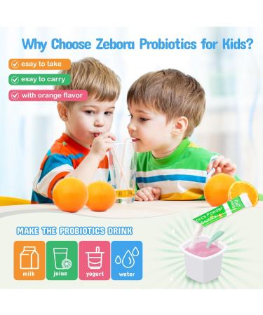 ZEBORA Kids Probiotic & Prebiotics Powder | Age 3+ | Digestive & Immune Support | Constipation Relief | Non-GMO | Gluten-Free | 30 Packets - 5 Billion CFUs - Buy Online on GoSupps.com