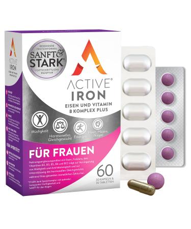 Active Iron For Women | 2X Better Absorption | 6X Less Intestinal Irritation | 30 Capsules Iron & 30 Capsules Vitamin B Complex Plus