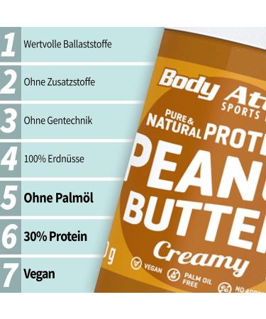 Body Attack Protein Peanut Butter 1kg - Creamy Vegan Natural Low Sugar 30% Protein No Salt & Palm Fat - Buy Online on GoSupps.com