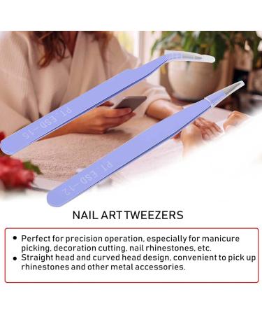 Stainless Steel Nail Art Tweezers Anti Static Straight Curved Head High Grade Durable Operation Rhinestone Metal Accessories Professional Salon Home Use (Purple) - Buy Online on GoSupps.com