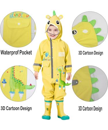 Fewlby Kids Puddle Suit Rainwear | Waterproof Hooded Raincoat | Boys Girls Muddy Suit | Cartoon Romper | Size 3-4 Years | Light Yellow - Buy Online on GoSupps.com
