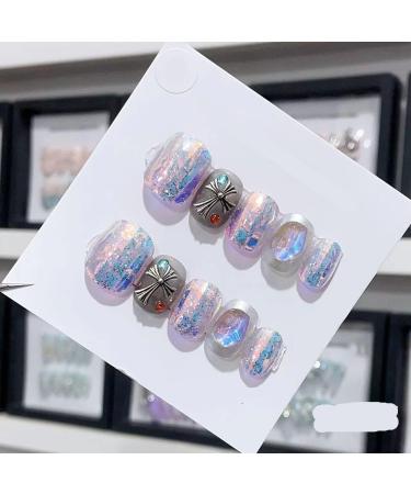 Handmade Long and Short Nail Patches for Artificial Nail Enhancement(Color:19537 Size:M)