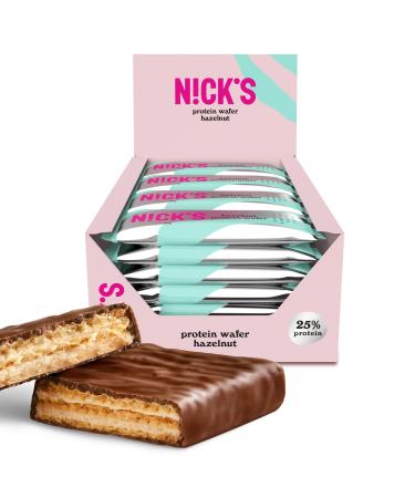 Nicks protein wafer bar hazelnut |25% protein |203 calories |Low carb protein bar chocolate snacks without added sugar gluten -free (24 protein bars x 40g) hazelnut 40 g (24 Pack)