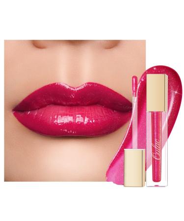 Oulac lip gloss shiny - liquid lipstick 3D gloss finish moisture lip gloss transparent glitter with rosendamascena flower extract lip care for dry lips 4.5ml cherry sexy (C13)