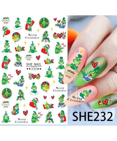 Christmas Nail Art Sticker Christmas Nail Decals 3D Self Adhesive Nail Supplies Christmas Nail Stickers Green Monster Nail Designs Winter Xmas Holiday for Nail Decoration DIY Nail Decoration 6 Sheets - Buy Online on GoSupps.com