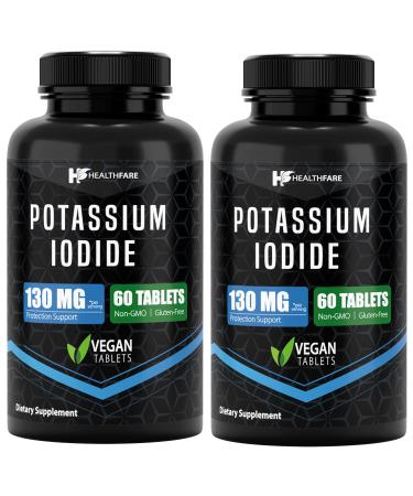 HealthFare Potassium Iodide Tablets 130 mg (120 Pills) EXP 05/2032 - Ki Pills (2-Pack) Unflavored 60 Count (Pack of 2) - Buy Online on GoSupps.com