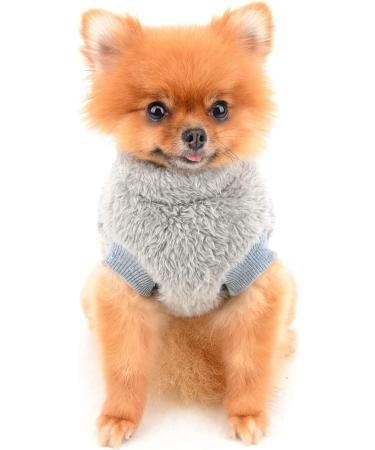 Smalllee Lucky Store Sherpa Fleece Turtleneck Sweater Vest for Small Dogs & Cats - Warm Autumn Winter Clothing in Gray D-Ring Design - Buy Online on GoSupps.com