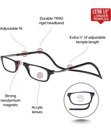 CliC Magnetic Reading Glasses Long Temples 2.50 Magnification Black - Computer Readers with Replaceable Lens - Buy Online on GoSupps.com
