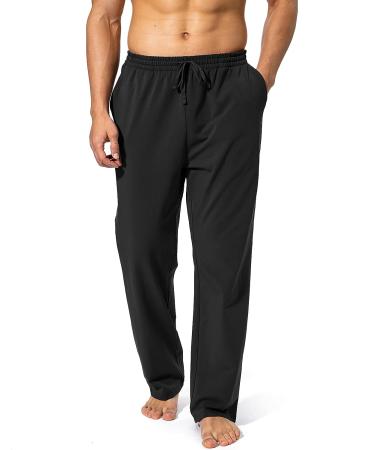 Pudolla Men's Cotton Yoga Sweatpants - Black Large | Open Bottom Athletic Lounge Pants with Pockets for Men - Buy Online on GoSupps.com