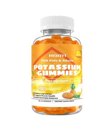 HAAYI 1200mg Potassium Chloride Supplement Gummies for Adults Women Men High Potassium Supplement Support Leg Cramps & Electrolyte Balance& Heart Health Sugar Free Pineapple Flavor 90 Count