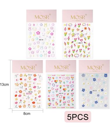SHUBEIEUMI Nail Stickers for Nail Art 5 Sheets 3D Embossed Spring Flowers Nail Art Stickers Decals Self-Adhesive Nail Supplies Nail Art Decoration Accessories - Buy Online on GoSupps.com