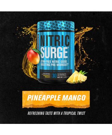 Jacked Factory Nitric Surge Stim Free Pre Workout Powder - Caffeine Free (Blue Raspberry 30 Servings) & (Pineapple Mango 30 Servings) - Buy Online on GoSupps.com
