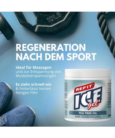 Refit Ice Gel Tea Oil 230ml - Extra Pain Relief Gel with Menthol Eucalyptus & Tea Tree Oil | Cooling Massage Gel for Post-Workout Recovery - Buy Online on GoSupps.com