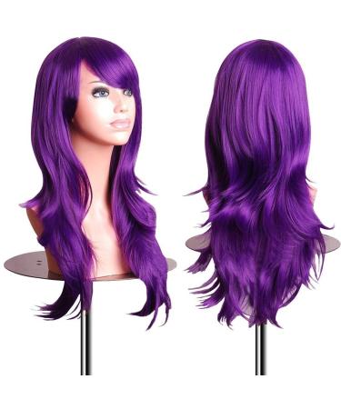 Emaxdesign 70cm high quality cosplay wig for women.Long full relaxed heating heating.Fashion glamorous hair part with free wig cap & comb (colored: dark violet) purple 70 cm (1 Pack)