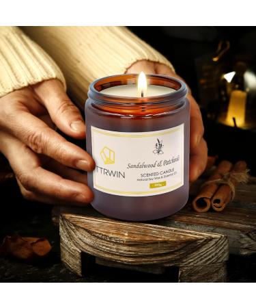 Ttrwin Sandalwood & Patchouli Fragrance Candle - 200g | 50h Burn Time | Natural Soy Wax & Essential Oils | Perfect Gift for Men & Women | Ideal for Mother's Day & Father's Day - Buy Online on GoSupps.com