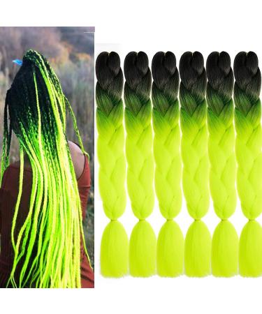 Afro braids Kanecalon Kunsthaar Hair Lichen Hair Extensions 6PC 100g/PC 24inch ombre braiding hair braids crochet twist braids hair (black/green yellow) black yellow