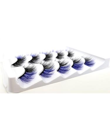 MISSLADY 16mm 5 Pairs Pack 3D Faux Mink Blue Ends Colored Lashes - FM-204 (Black with Blue Ends) - Buy Online on GoSupps.com