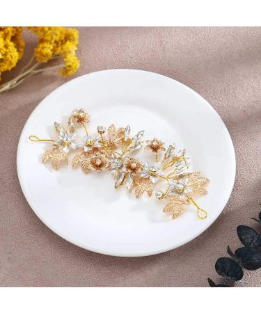 Edary Bride Wedding Hair Vines Gold Flower Bridal Headband Crystal Headpieces Leaf Bridesmaid Hair Accessories for Women and Girls - Buy Online on GoSupps.com