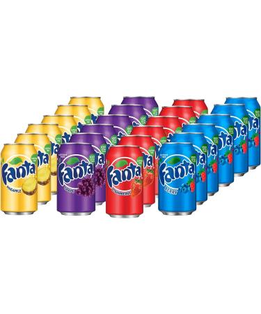 VEIOK American Drinks Variety - USA Fanta Four Flavours - Berry Pineapple Grape & Strawberry - 6 Cans of Each Flavour (24 Total) (355ml)Q
