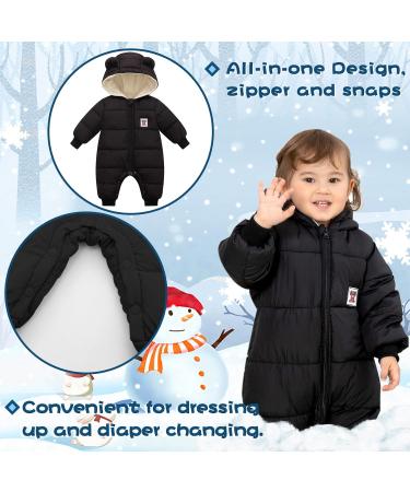 Milkiwai Baby Snowsuit Romper | Cute Bear Hooded Jumpsuit | Boys Girls Winter Outfit 73 Black - Buy Online on GoSupps.com