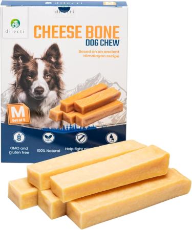 Natural Cheese Chewing Bones for Dogs - Tasty & Durable 5-Pack (Size M) - Long-Lasting Chew Treats - Buy Online on GoSupps.com