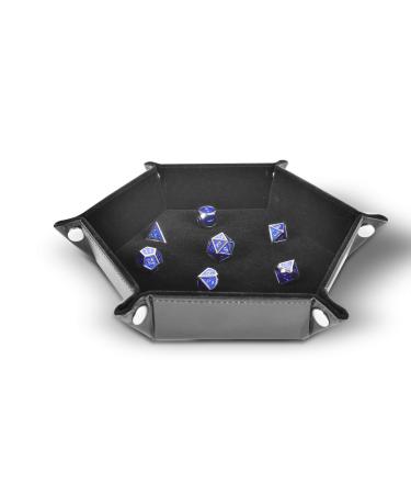 RNK Gaming Folding Hexagon Dice Tray PU Leather and Black Velvet for dice Rolling Games Like DND d&d