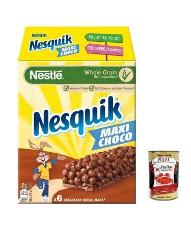 Italian Gourmet E.R. Nesquik Cereal Bars Pack of 12 chocolate and milk cereal sticks 6 x 25g + Italian Gourmet Pulpa 400g