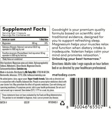 Goodnight Supplement for Relaxing & Restful Sleep Support - Vegan Magnesium Capsules (60 count) - Buy Online on GoSupps.com