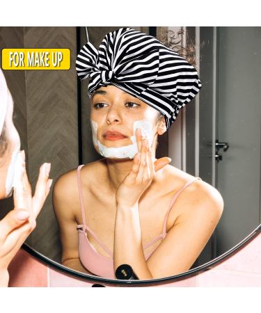Reusable Waterproof Shower Cap for Women with Bowknot Design - Black Stripe - Buy Online on GoSupps.com