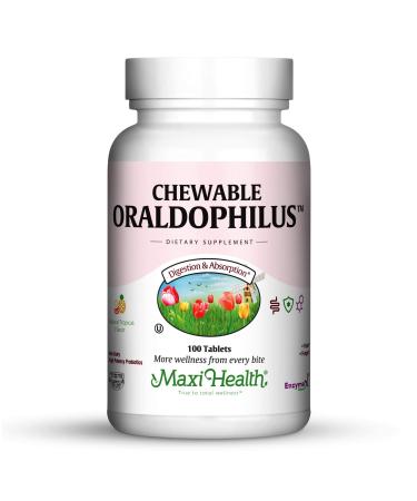 Maxi Health Chewable Oraldophilus - Non Dairy - Probiotics Tropical Flavor 100 Chewies Kosher Tropical Tablets 100 Count (Pack of 1)