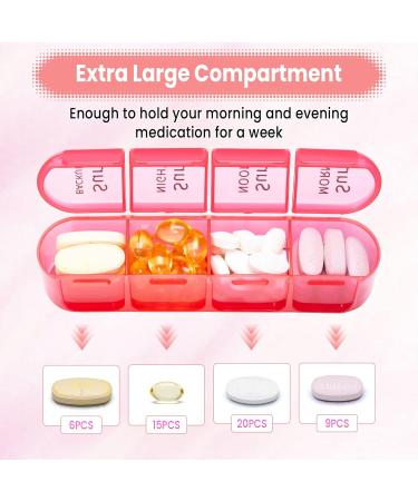 Pill Box 4 Times a Day 7 Days Pill Organiser Box with 28 Compartments Weekly Pill Case for Morning Noon Evening and Bed Time (Pink) - Buy Online on GoSupps.com