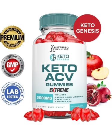 Justified Laboratories Keto Genesis Keto ACV Gummies Extreme 2000MG Keto Genesis Keto Gummies Advanced Formula Apple Cider Vinegar with Pomegranate Beet Juice Powder B12 Vegan Non GMO 60 Gummys 60 Count (Pack of 1) - Buy Online on GoSupps.com