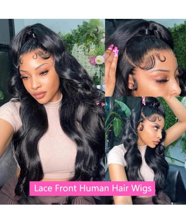 24 Inch Body Wave HD Lace Front Wig | 180 Density Pre Plucked Brazilian Human Hair | Transparent Glueless Lace Front Wig for Black Women - Buy Online on GoSupps.com