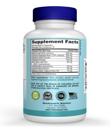 Milamiamor 15 Day Cleanse - Advanced Gut & Colon Detox for Men & Women - Non-GMO Made in USA - 30 Capsules - Buy Online on GoSupps.com