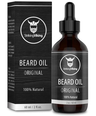 Striking Viking Beard Oil Conditioner Unscented - All Natural Organic Formula with Argan and Jojoba Oils - Softens  Smooths  and Strengthens Beard Growth Unscented 2 Fl Oz (Pack of 1)