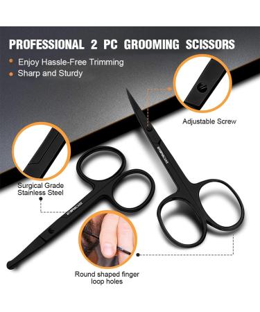 2 Pack Nose Hair Scissors Facial Hair Scissors Set Small Grooming Scissors Stainless Steel Nose Scissors for Men Women Beard Moustache Eyelash Eyebrow Trimmer for Nose Hair Beard Ear Hair - Buy Online on GoSupps.com