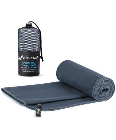 Fit-Flip Travel Towel - Compact & Ultra Soft Microfiber Camping Towel - Quick Dry Towel - Super Absorbent & Lightweight for Sports, Beach, Gym, Backpacking, Hiking and Yoga Charcoal Medium (23.6x47 inches)