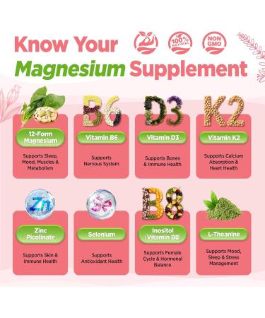 12 in 1 Magnesium Complex for Women 1000mg Magnesium Complex with D3K2, B6, L-Theanine, Inositol High Absorption Formula for Relaxation, Sleep, Muscle, Bone Health & Hormonal Balance, 90CT - Buy Online on GoSupps.com