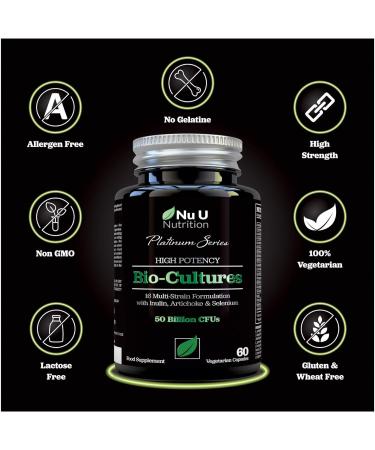 Bio Cultures Complex 50 Billion CFU with Inulin & Selenium - 60 Vegetarian Capsules - Nu U Nutrition - Buy Online on GoSupps.com