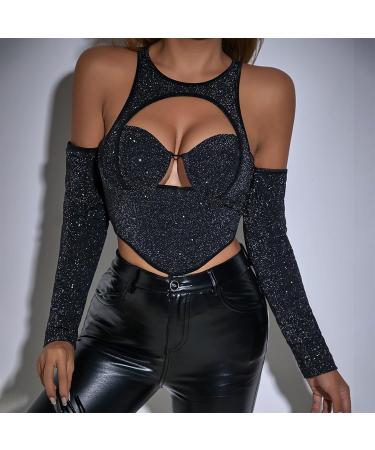 Shop Back-Free Black Crop Top for Women | Y2K Sexy V-Neck Slim Fit T-Shirt - Casual Streetwear - Buy Online on GoSupps.com