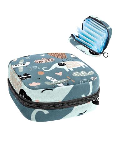 GIAPB Period Bag Sanitary Napkin Storage Bag Period Pouch Travel Makeup Bag Elephant Airplane Pattern Color2806