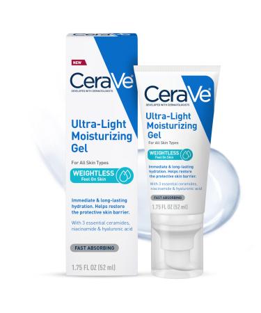 CeraVe Ultra-Light Moisturizing Gel | Hydrating Gel Face Moisturizer with Ceramides Niacinamide Hyaluronic Acid | Fragrance Free | Oil-Free | Weightless Mattifying Moisturizer | 1.75 FL Oz