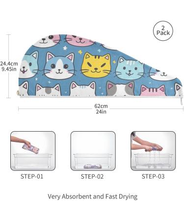 Super Absorbent Pink Blue White Cat Hair Towels 2 Pack | Quick Dry Hair Turbans for Women & Girls - Buy Online on GoSupps.com