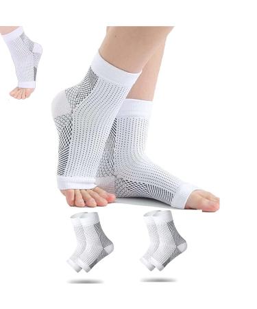 Comprex Ankle Sleeves, 2 Pairs Comprex Ankle Sleeves To Wear To Sleep In, Comprex Ankle Sleeves Compression Socks For Women Men Foot Sleeve Support Relief For Pain (L/XL, 2 Pairs White) L/XL 2 Pairs White