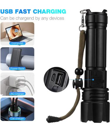 TOVINANNA Long Range Waterproof Flashlight Led Torch Lamp Flashlight Rechargeable Led Torch Light Rechargeable Led Rechargeable Flashlight Lantern Aluminum Alloy Multifunction 5000mah 16.30X4.30X3.10CM - Buy Online on GoSupps.com