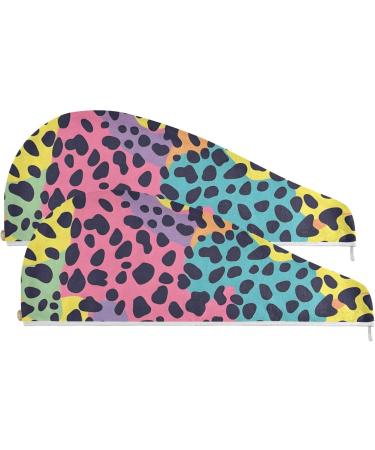 Buy Colored Leopard Hair Towels - Super Absorbent Quick Dry Hair Turbans for Women | 2 Pack - Buy Online on GoSupps.com