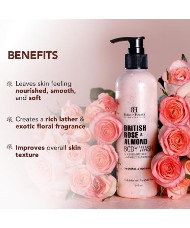 Botanic Hearth British Rose & Almond Body Wash - Moisturizing Shower Gel with Shea Butter & Sweet Almond Oil | Unisex Skin Softener | 8.28 Fl Oz - International Shipping Available - Buy Online on GoSupps.com
