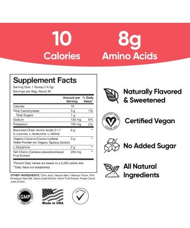 Tattle Vegan BCAA Powder & Electrolytes - Berry Hibiscus 30 Servings, Vegan Certified, Muscle Recovery & Hydration - Buy Online on GoSupps.com